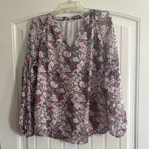 Multicolored Floral V-Neck Long Sleeve Blouse